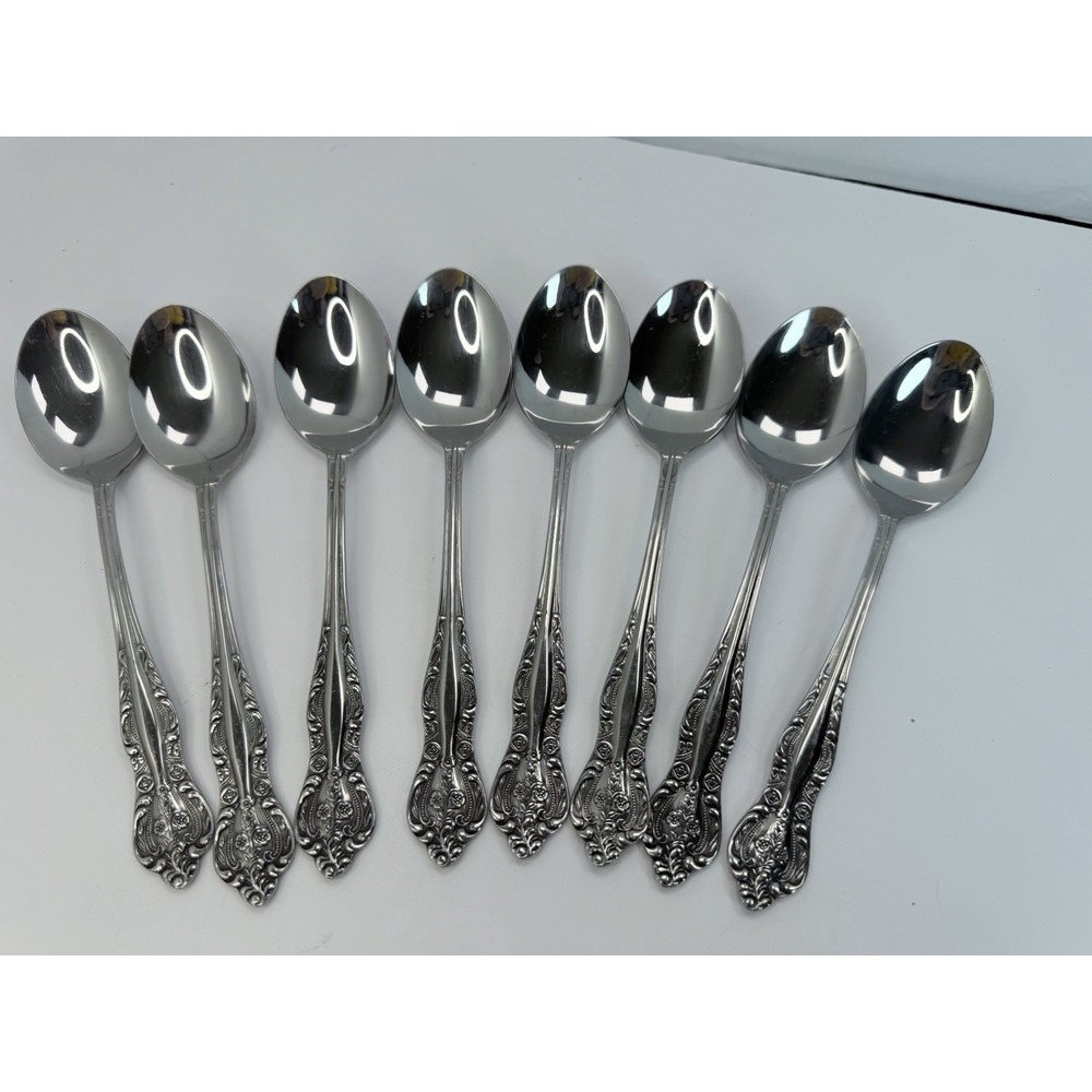 Stanley Roberts DYNASTY Stainless 5 Petal Flower - Set of 8 Soup Spoons Japan